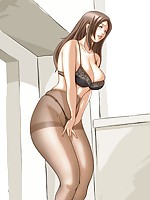 Drawings of sexy MILF in sheer nylon tights giving a fantastic view of her pussy