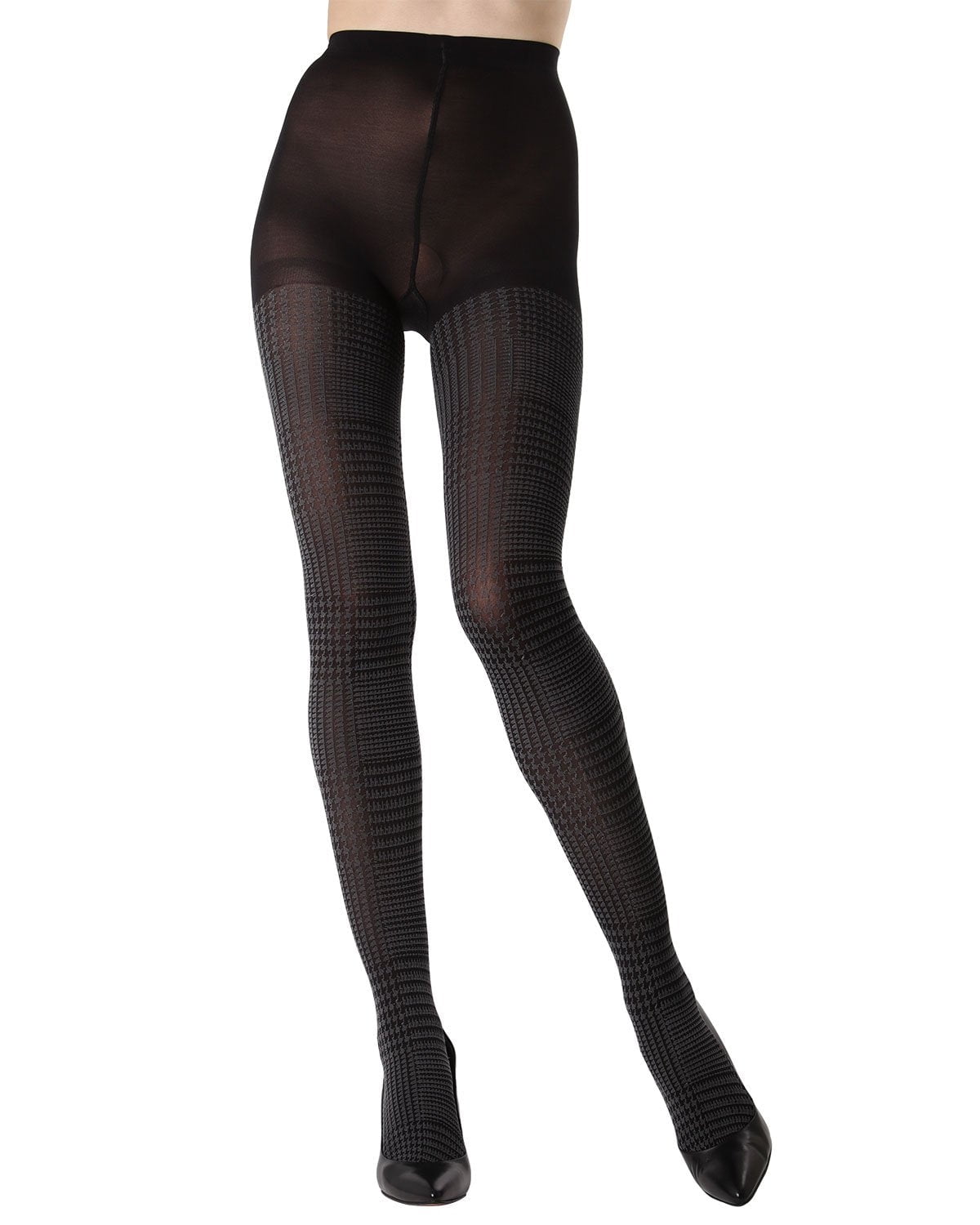 Women's Glen Plaid Opaque Cotton Tights - Womens - Female (Small/Medium, Black/Gray) - Image 2