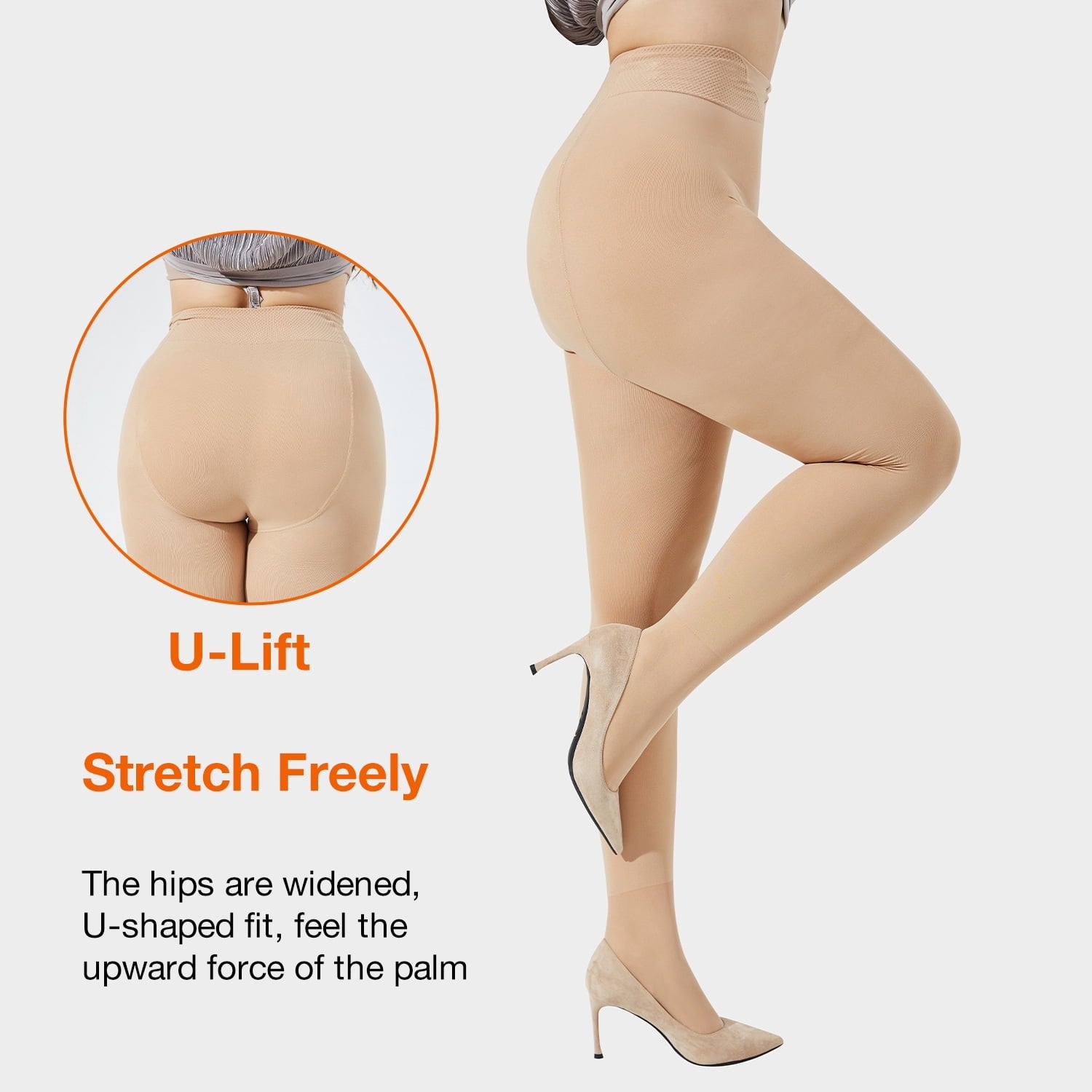 Women's 480D Warm Winter Tights, Nude 1 Pair M-XL - Image 2