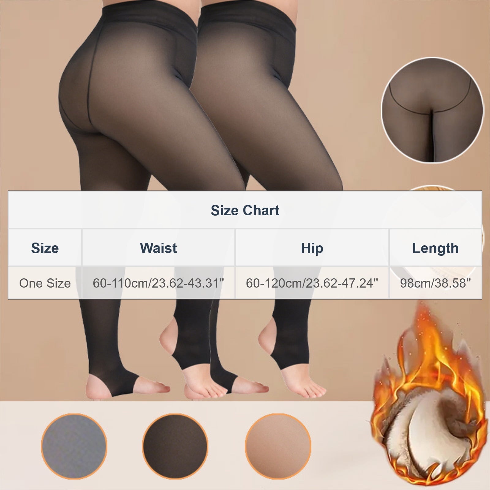 2 Pair Fleece Lined Tights Women Fake Translucent Sheer Warm Pantyhose Leggings Thermal Thick Tights for Dresses (One Size, Gray|220g) - Image 2