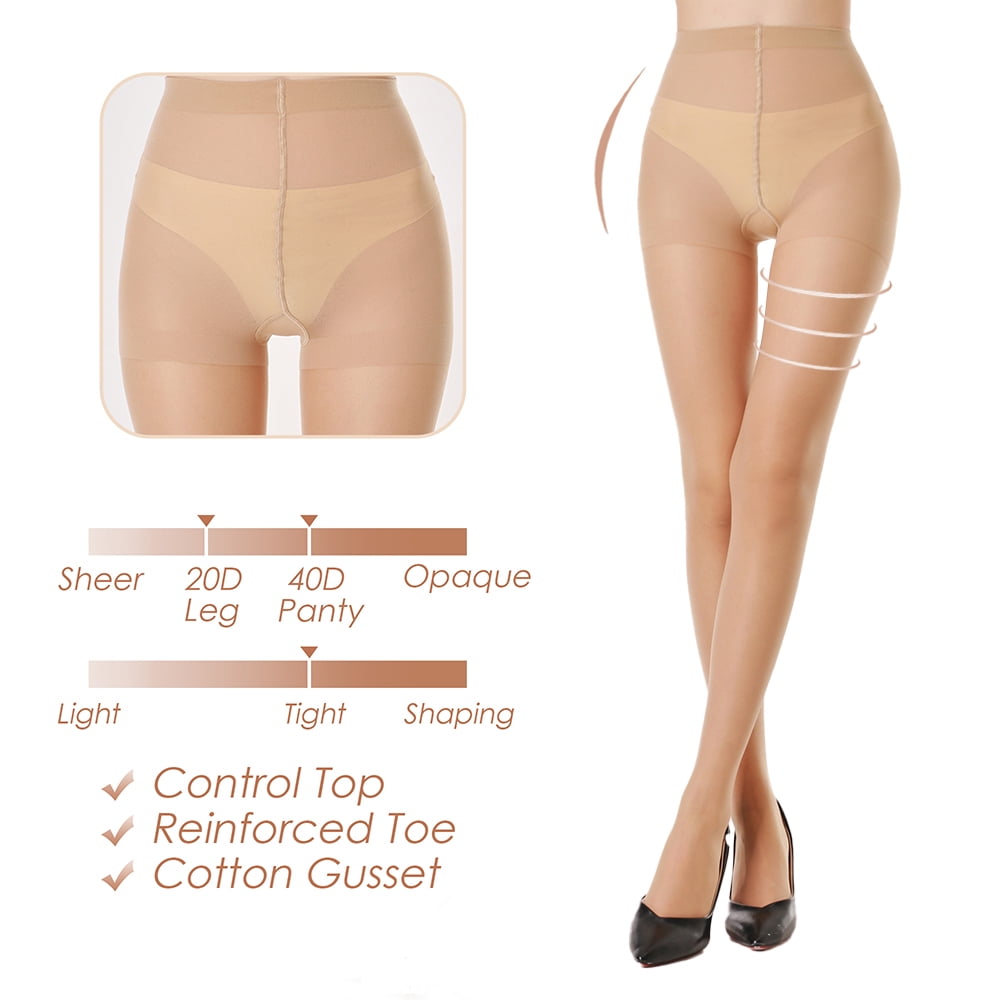 Women's Sheer Tights - 20D Control Top Pantyhose with Reinforced Toes, 3 Pairs, Nude, M - Image 2