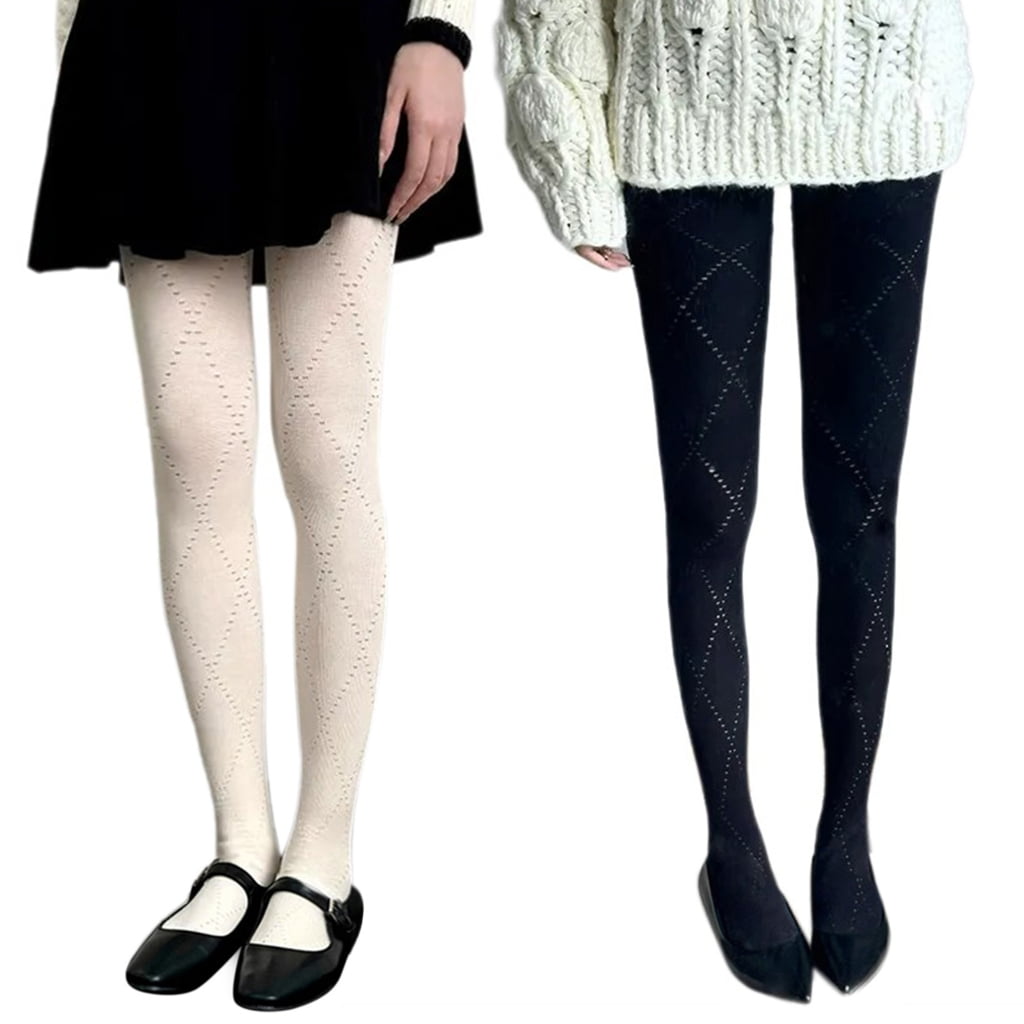 Elegant Plaids Pattern Cotton Tights Opaque Stretch Pantyhose Hosiery for Women
