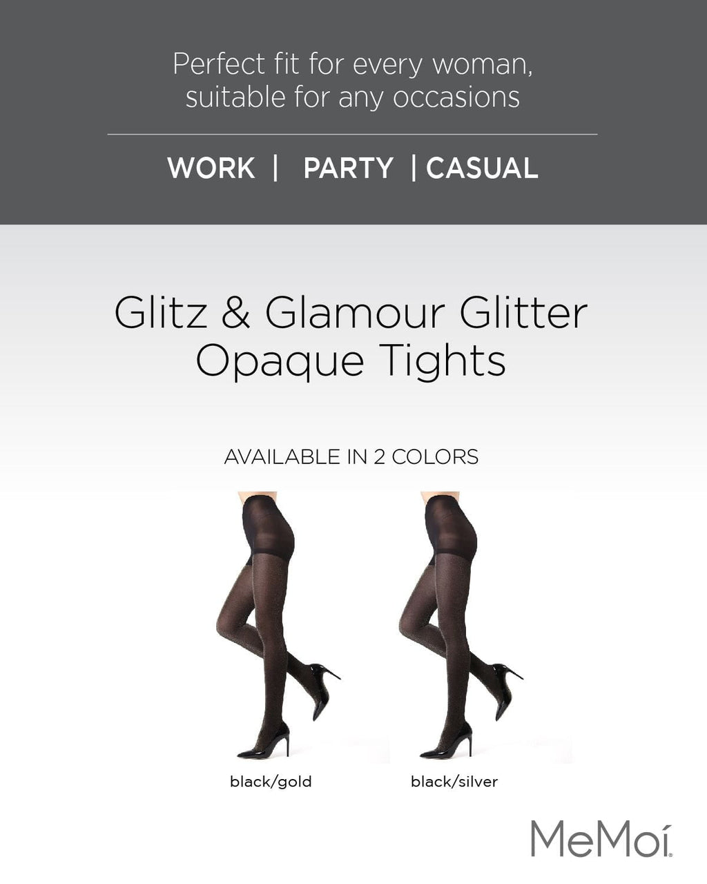 Women's Glitter Opaque Tights (Black/Silver S/M)