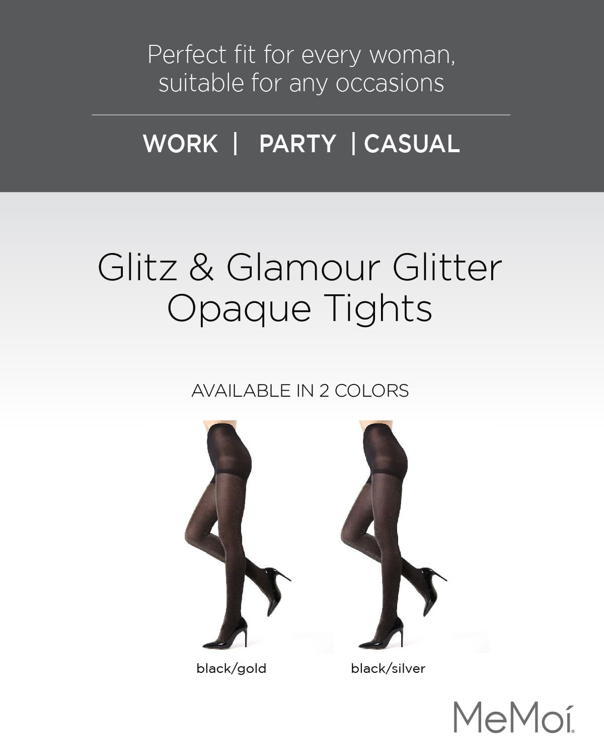 Women's Glitter Opaque Tights (Black/Silver S/M)