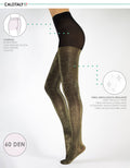 Opaque Lurex Sparky Tights – Gold and Silver Glitter Pantyhose for Women – 60 DEN (Size: L/XL, Color: Black/Gold)