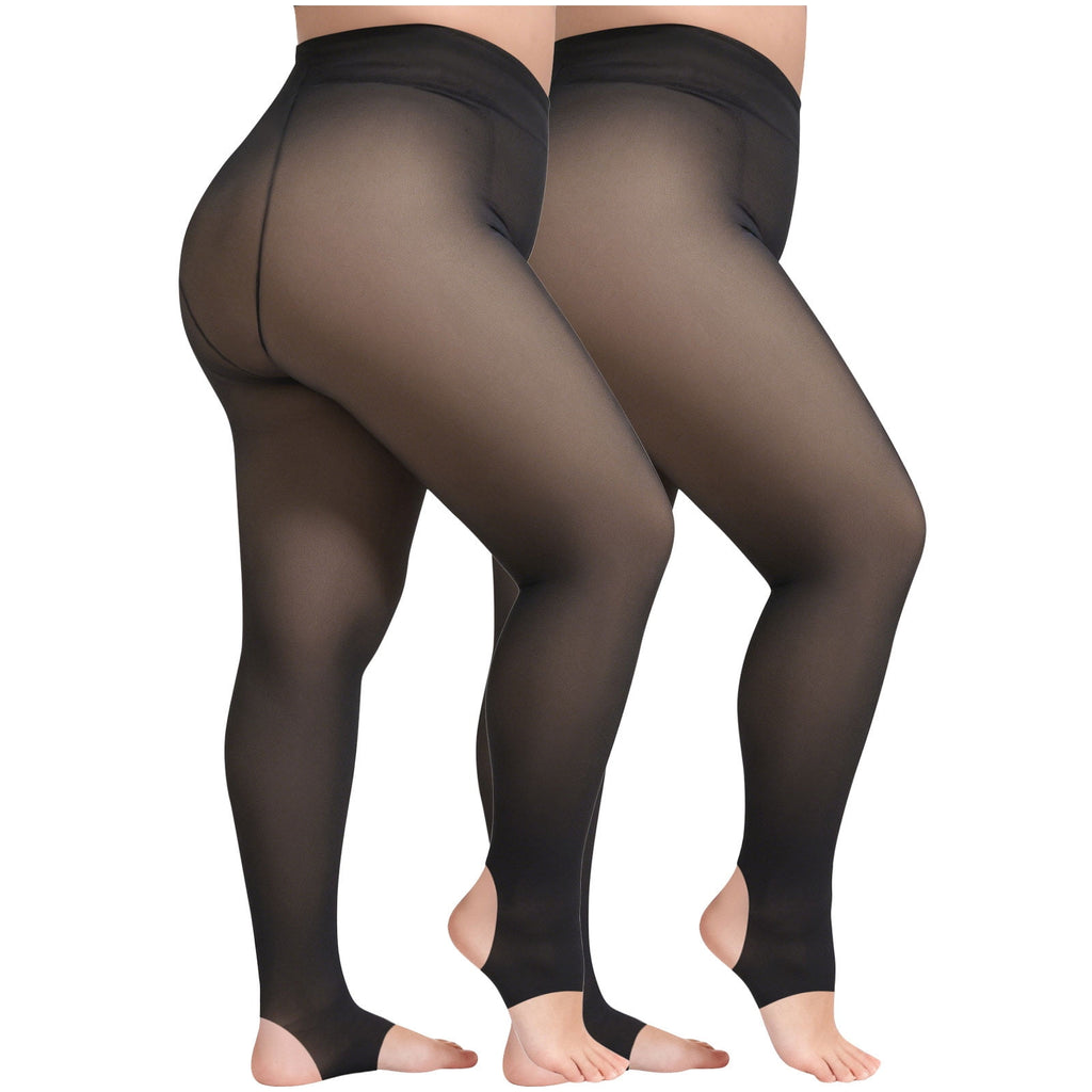 2 Pack Fleece Lined Tights Women Fake Translucent Sheer Warm Pantyhose Leggings Thermal Thick Tights for Dresses (Fre... - Image 6