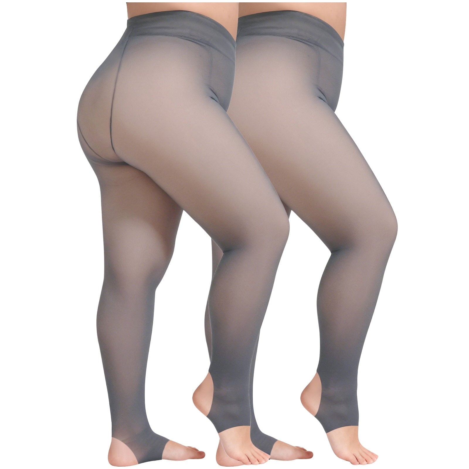 2 Pair Fleece Lined Tights Women Fake Translucent Sheer Warm Pantyhose Leggings Thermal Thick Tights for Dresses (One Size, Gray|220g) - Image 5