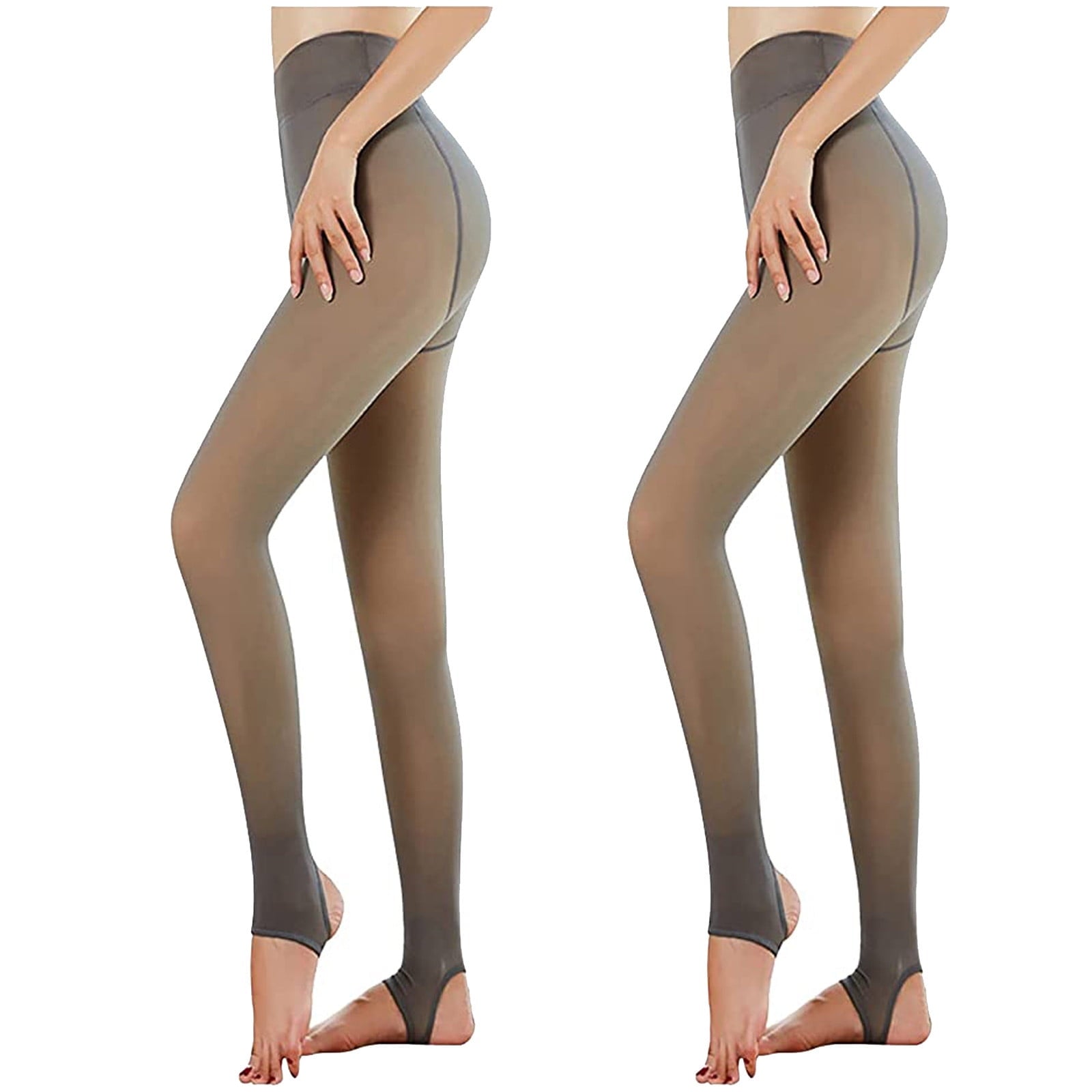 Womens High Waisted Fleece Lined Tights Fake Translucent Thermal Leggings Winter Sheer Warm Pantyhose Footless Tights