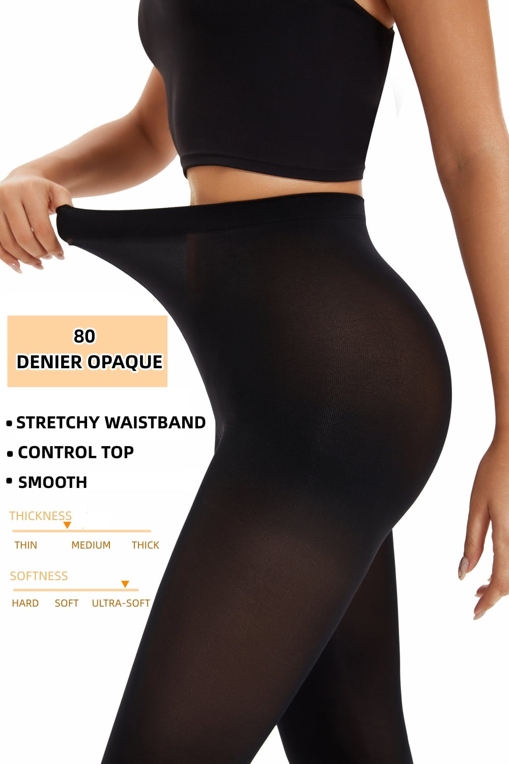 2 High-Waist Opaque Tights Microfiber Control Top Pantyhose One Size