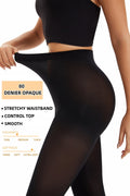 2 High-Waist Opaque Tights Microfiber Control Top Pantyhose One Size