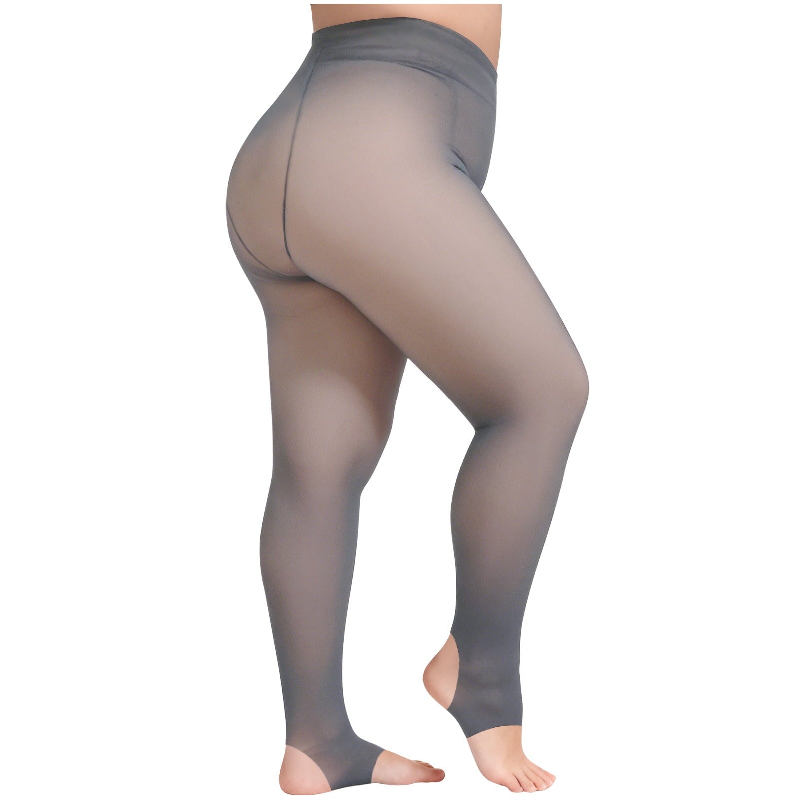 2 Pair Fleece Lined Tights Women Fake Translucent Sheer Warm Pantyhose Leggings Thermal Thick Tights for Dresses (Free Size, Gray|90g) - Image 4