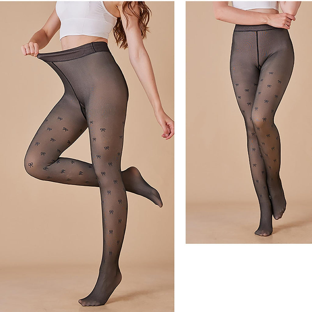80D Fleece Lined Black Tights Patterned Pantyhose Winter Women's Tight - Image 4