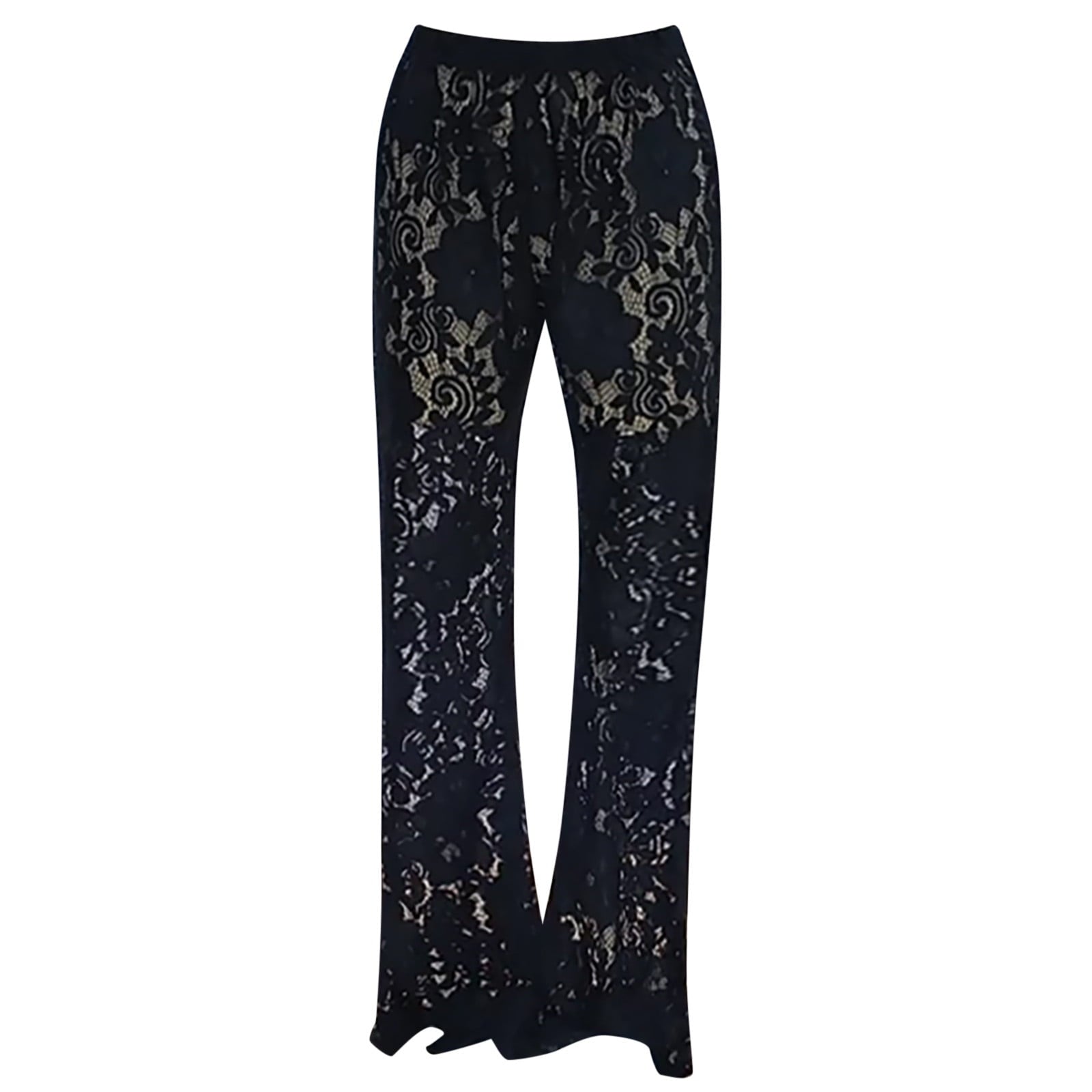 Women's High Waist Lace Bodysuit Leggings - Sheer Stretch Pantyhose with Ruffle Design, S-XL - Image 3