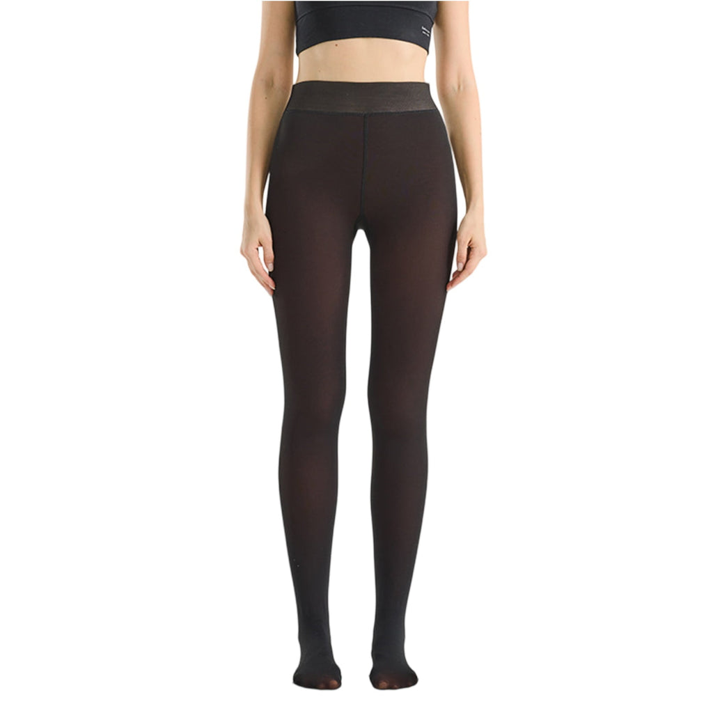 Womens Fleece Lined Warm Winter Tights Fake Translucent Thermal Pantyhose High Waist Skin Colored Thick Leggings Black M
