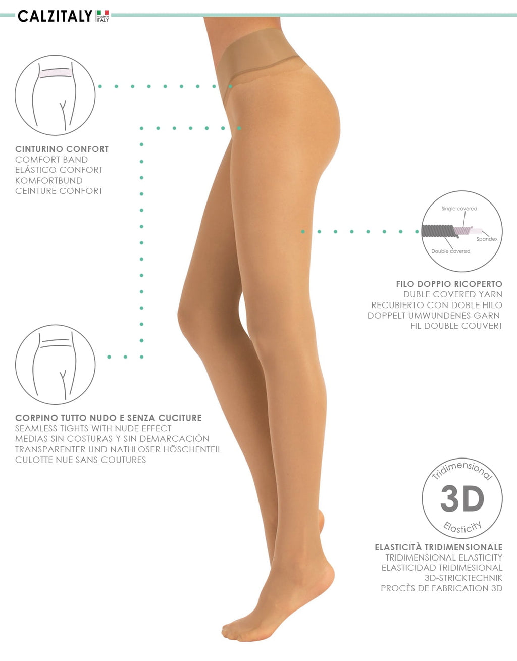 Seamless Sheer Tights with Comfortable Waistband, 15 Dernier Pantyhose (XX-Large, Skin)