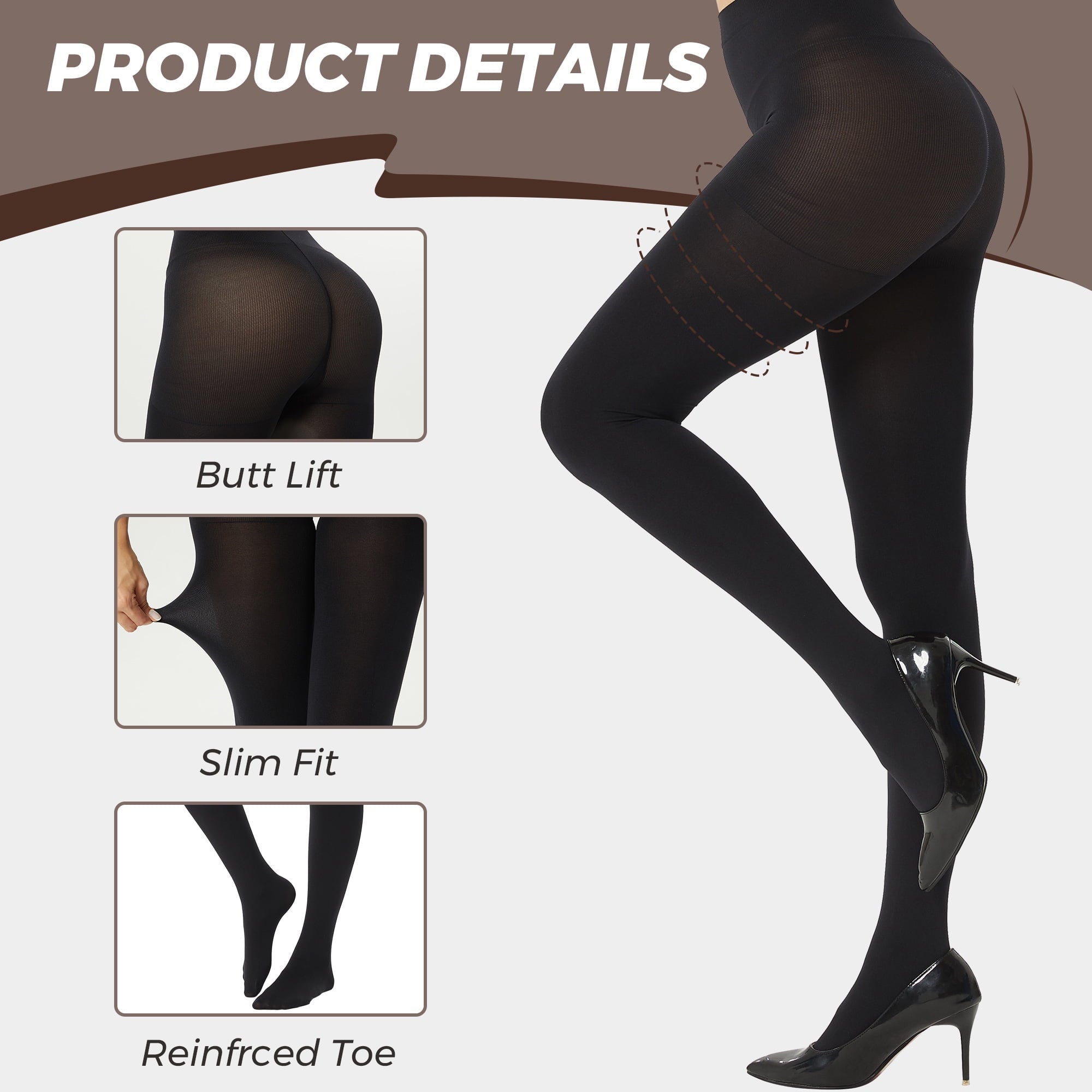 Women's 2 Pairs Super Opaque Tights for Women 120 Denier Control Top Pantyhose