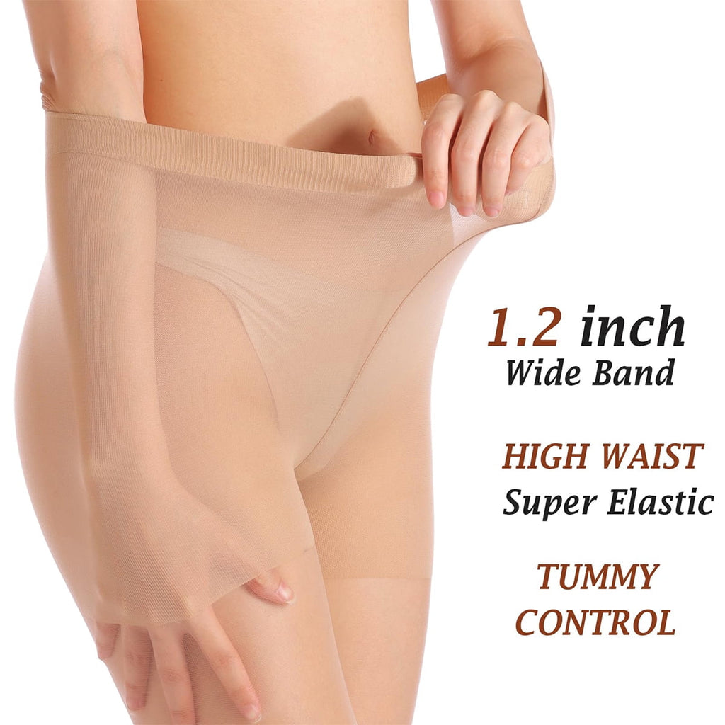 3 Pairs Nude Tights,20D Women's Sheer Tights High Waist Stocking with Reinforced Toe(M) - Image 2