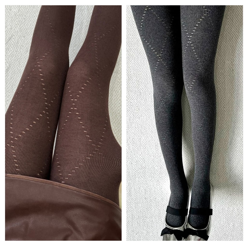 Elegant Plaids Pattern Cotton Tights Opaque Stretch Pantyhose Hosiery for Women - Image 3