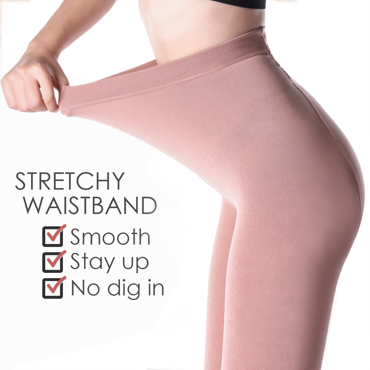2 Pairs Fleece Lined Tights for Women - 100D Opaque Warm Winter Pantyhose, Nude L