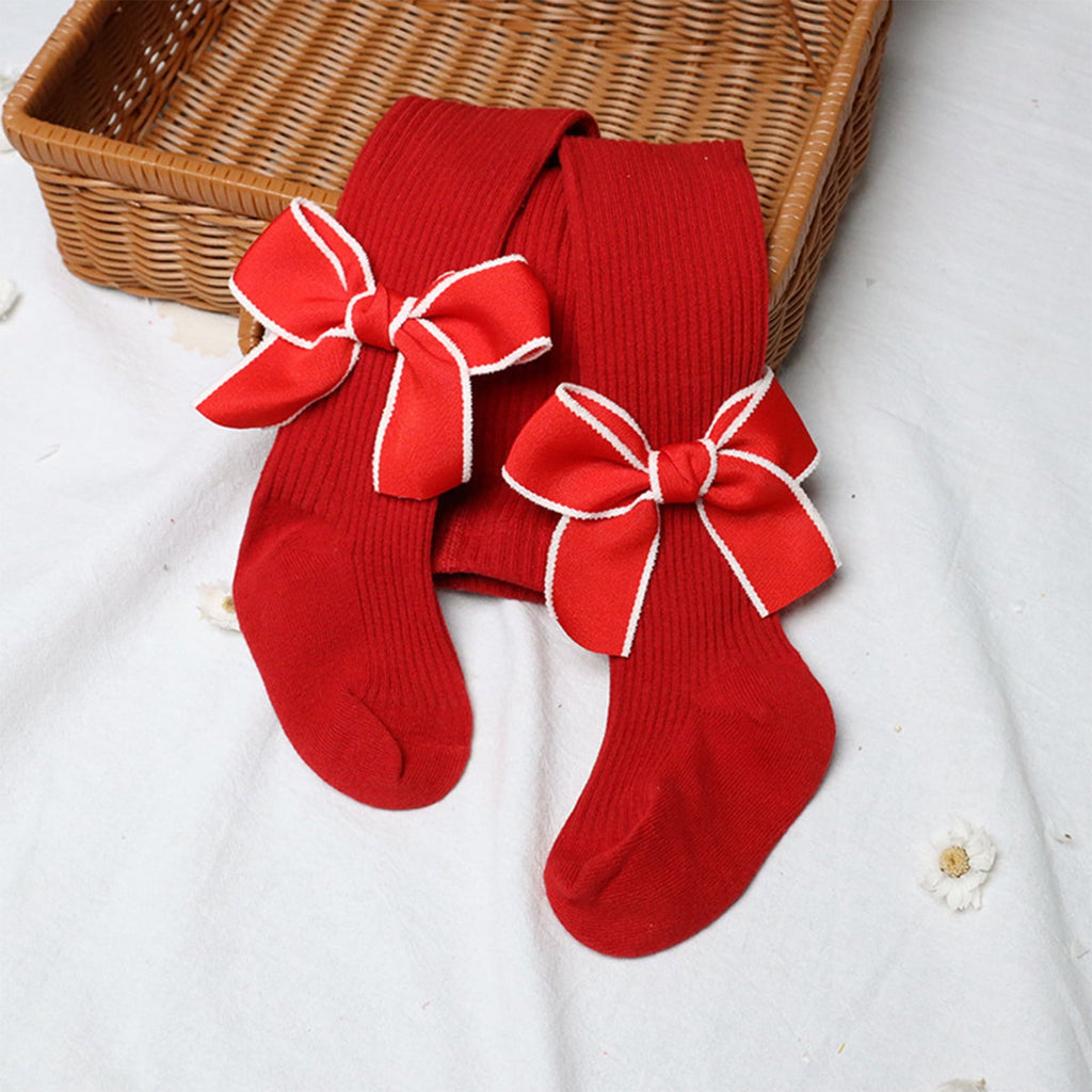 Toddler Kids Christmas Leggings Bowknot Red Pantyhose Christmas Big Red Pantyhose Footed Socks Warm Bottoms 3 Months ... - Image 2