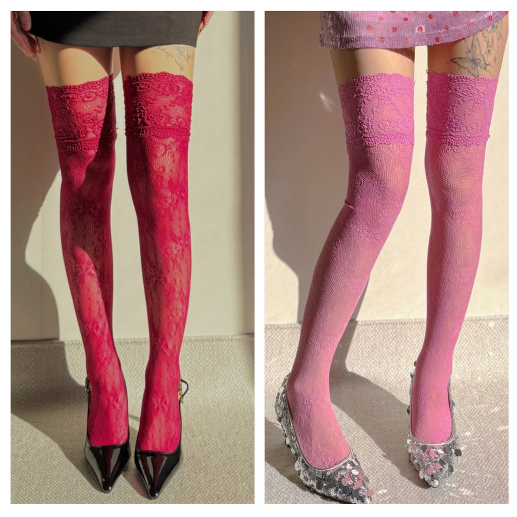 Women Hollowed Flower Patterned Mesh Over Knee Long Socks Full Lace Thigh High Boot Stockings Lingerie Hosiery - Image 2