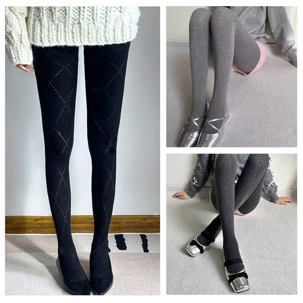 Elegant Plaids Pattern Cotton Tights Opaque Stretch Pantyhose Hosiery for Women - Image 2