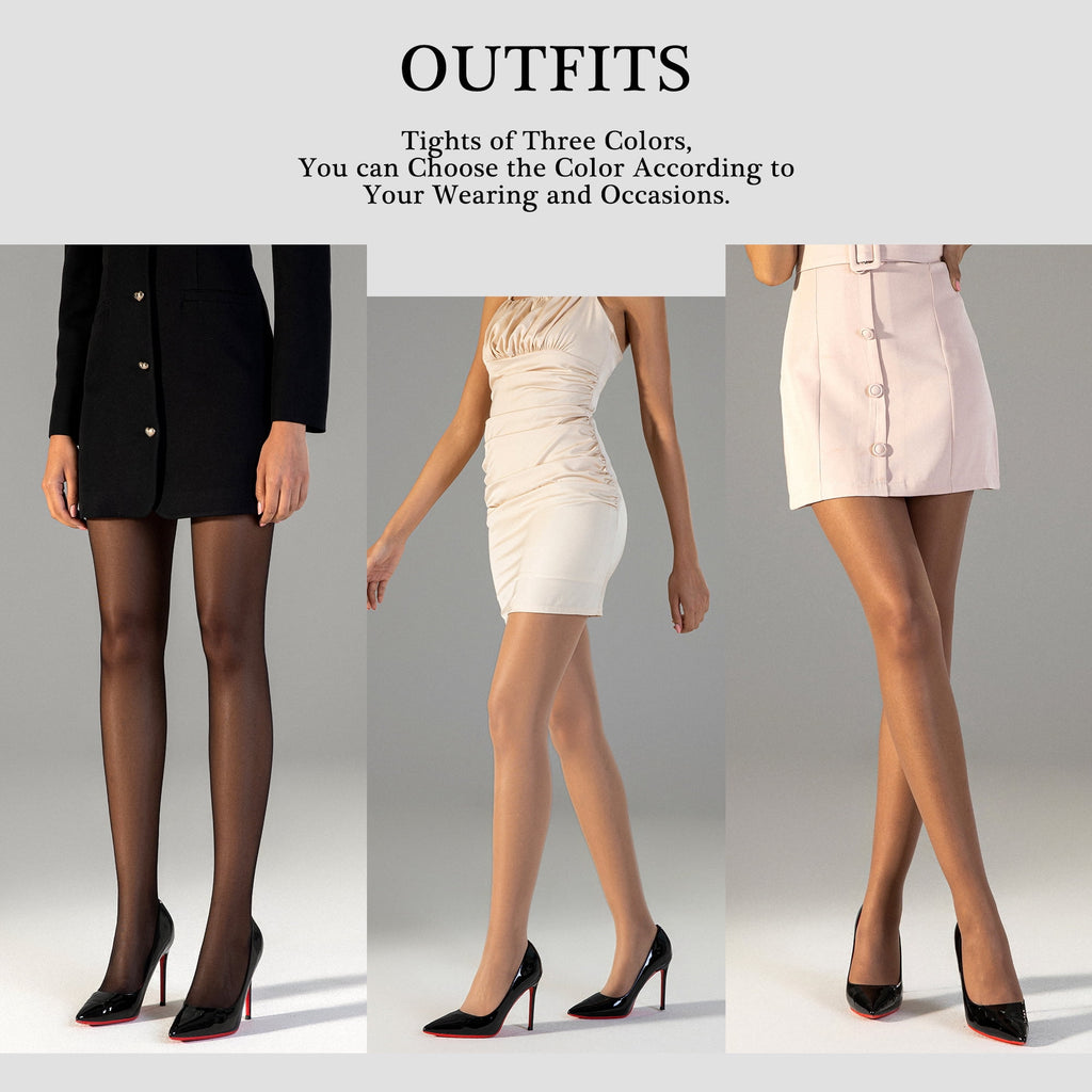 3 Pairs Sheer Tights for Women, 20D Nude Tights High Waist Pantyhose with Reinforced Toe - Image 3