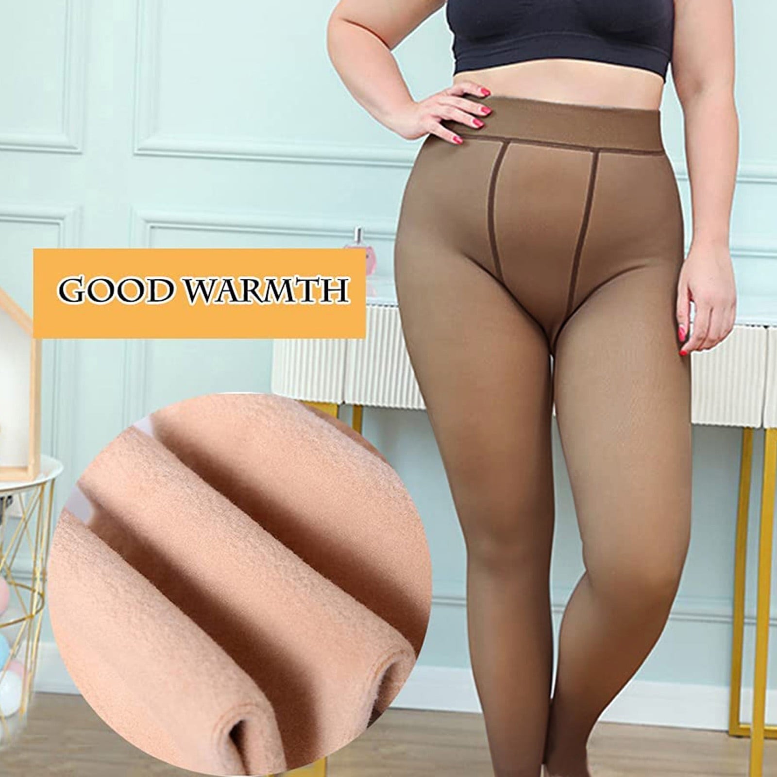 2 Pairs Women's Thermal Fleece Lined Tights, Opaque Stockings Pantyhose Extra Warm Winter Leggings, Plus Size Large Tights for Daily Wear an - Image 3