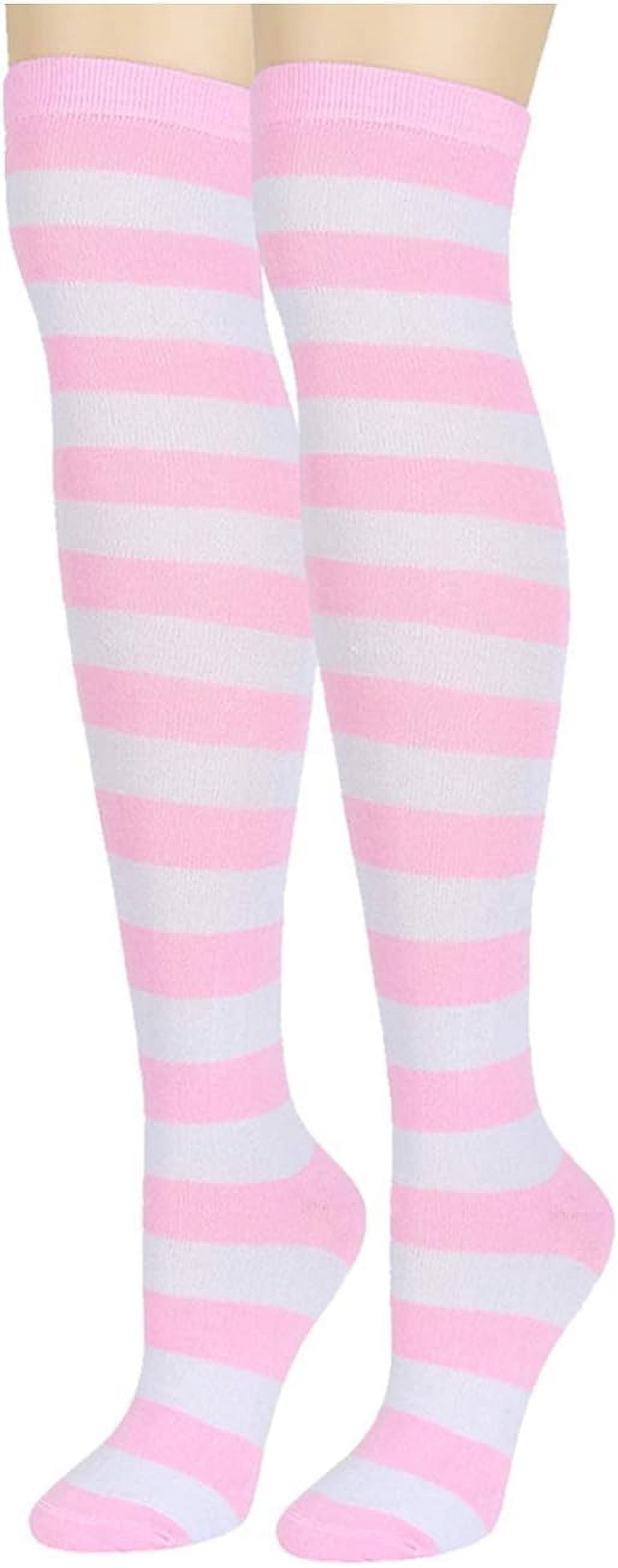 Womens Stripes Thin Tube Socks, Thigh High Tights Over Knee Socks, Casual Knee High Stockings