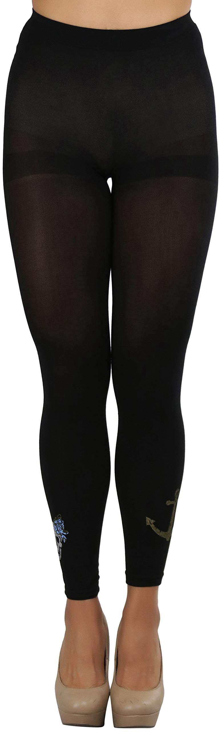 Women's Opaque Above Ankle Footless Tights Fashion Hosiery - Black Pirate - One Size - Image 3