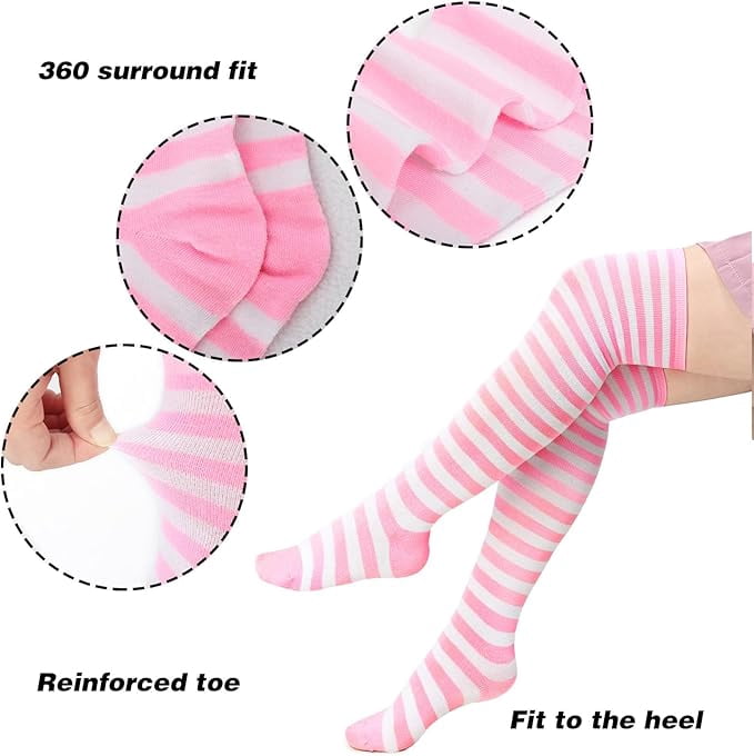 Womens Stripes Thin Tube Socks, Thigh High Tights Over Knee Socks, Casual Knee High Stockings - Image 4