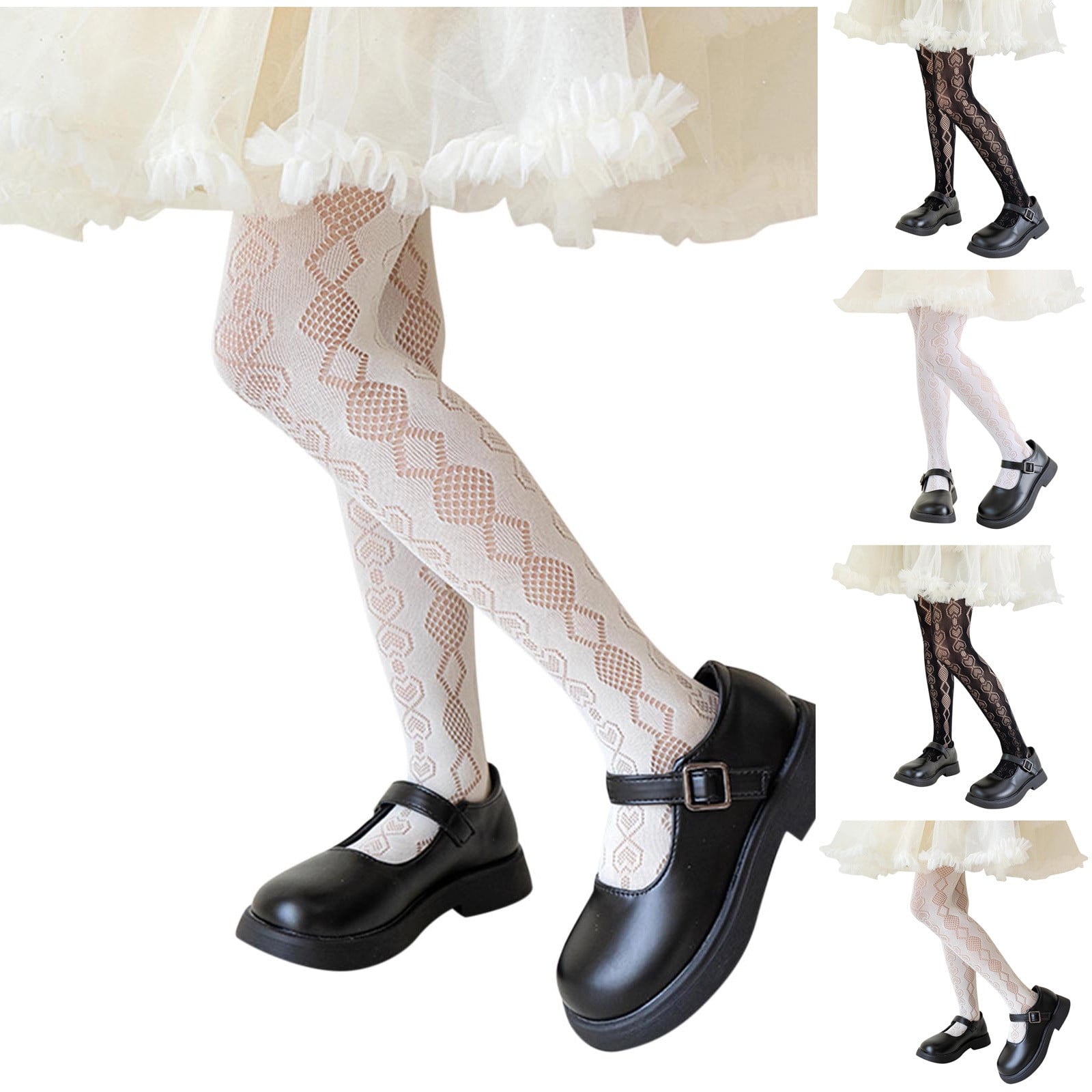 Girls Lace Tights Kids Sheer Fishnet Stockings Toddler Stockings Spring Heart Pattern Hollow Summer Pantyhose 9-13 Years - Image 4