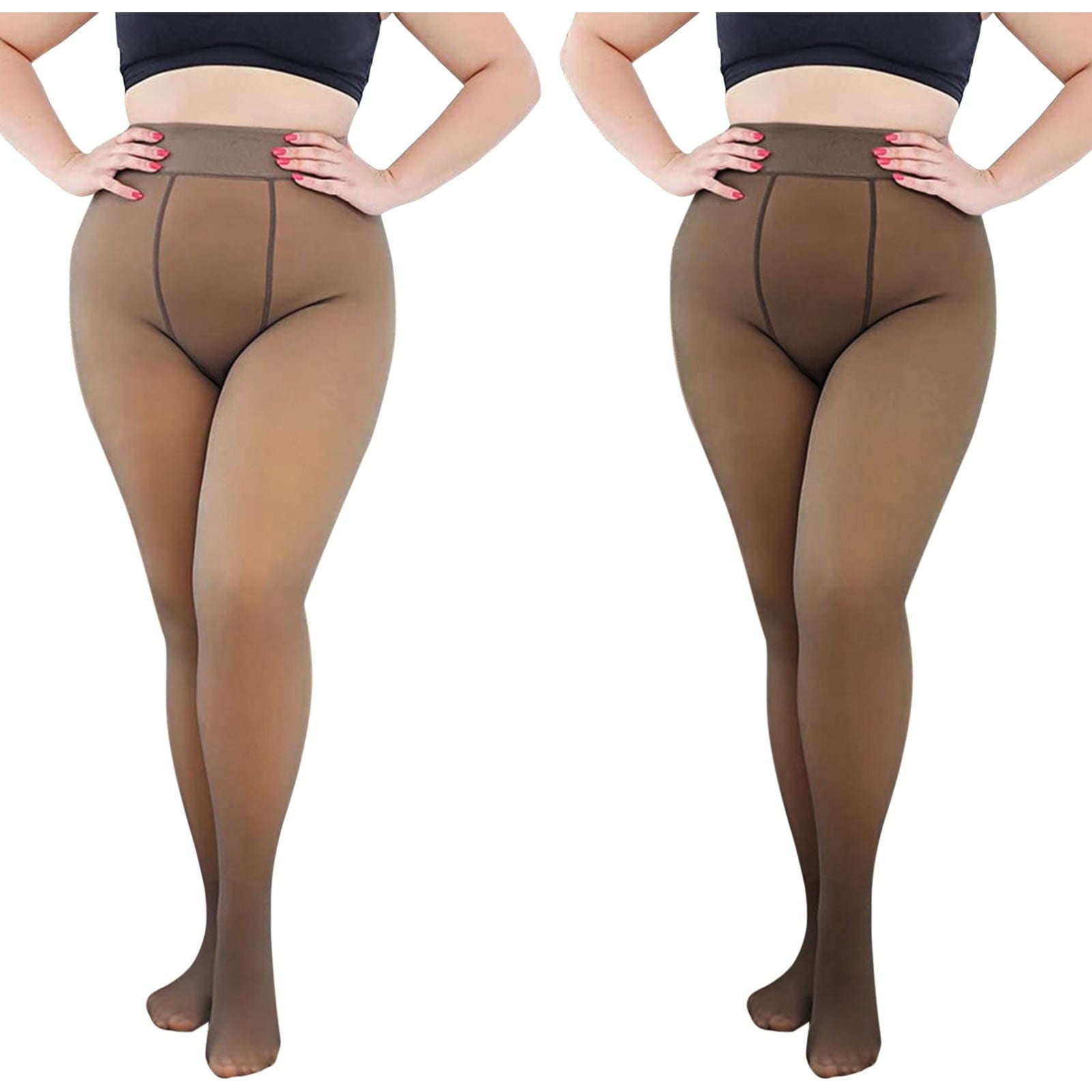 2 Pairs Women's Thermal Fleece Lined Tights, Opaque Stockings Pantyhose Extra Warm Winter Leggings, Plus Size Large Tights for Daily Wear an