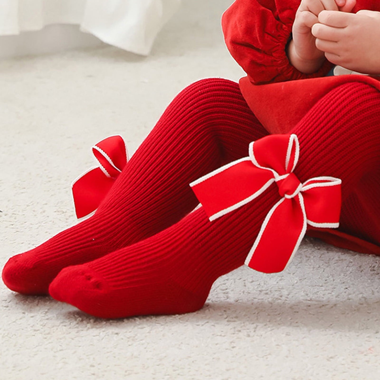 Toddler Kids Christmas Leggings Bowknot Red Pantyhose Christmas Big Red Pantyhose Footed Socks Warm Bottoms 3 Months ... - Image 4