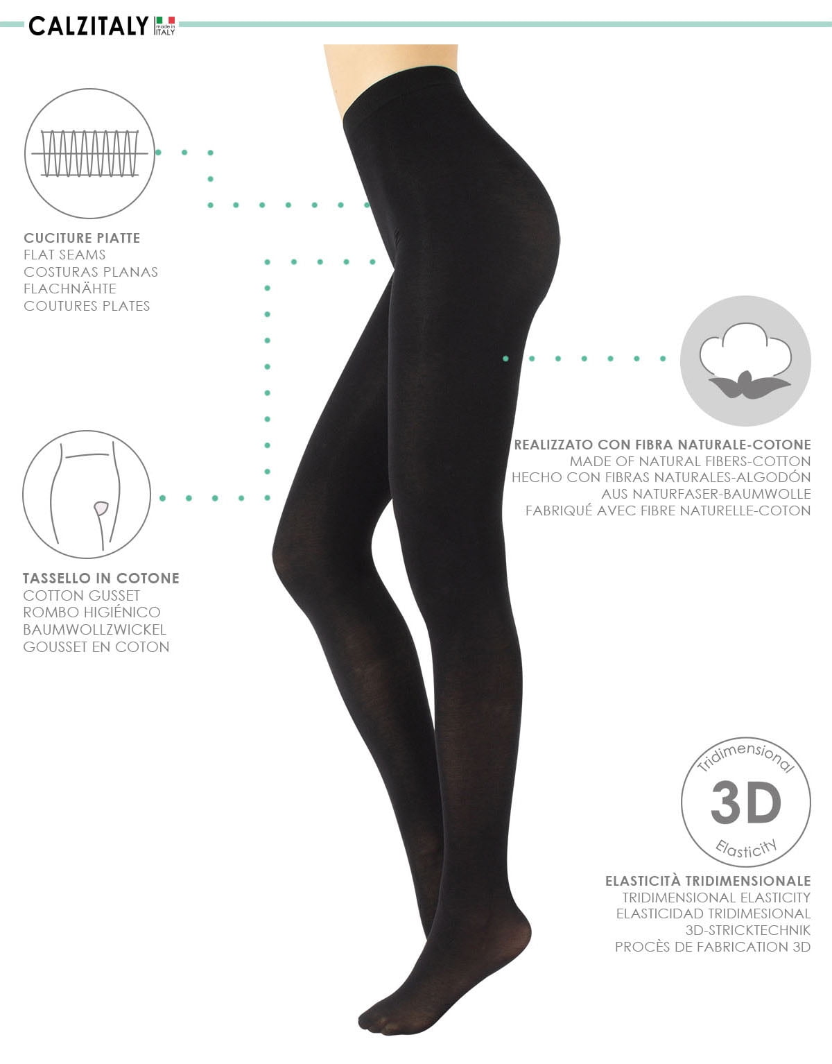 Cotton Tights for Women | Soft & Warm Winter Pantyhose for Women | 100 Den Black Tights Women | S M L XL | Made in Italy | (S/M, Black)