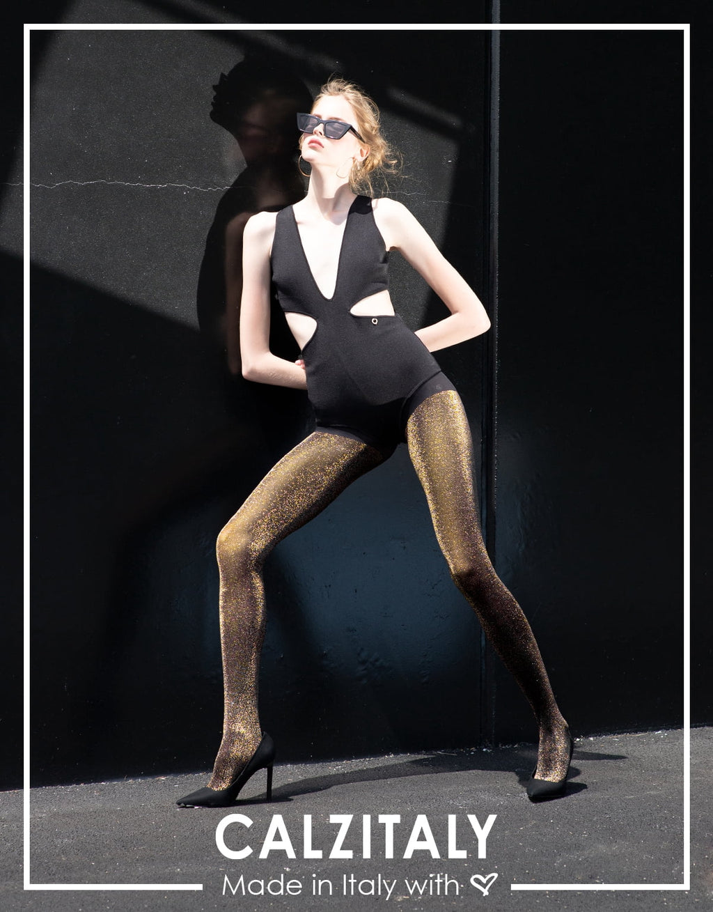 Opaque Lurex Sparky Tights – Gold and Silver Glitter Pantyhose for Women – 60 DEN (Size: L/XL, Color: Black/Gold) - Image 4
