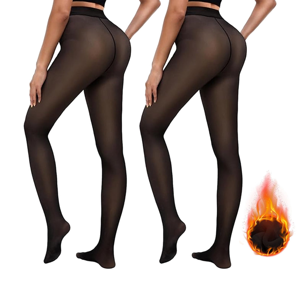 220g Fleece Lined Thermal Tights for Women, High Waist Warm Opaque Leggings for Winter, Black L - Image 6