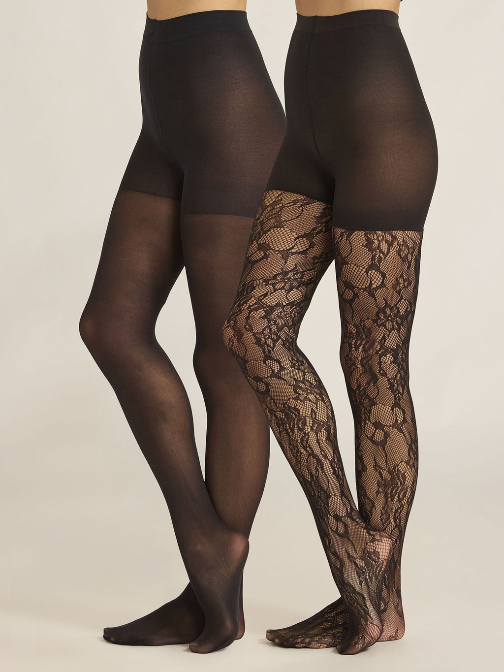 Women's Floral Lace and Opaque Tights, 2-Pack, Sizes S - Image 6
