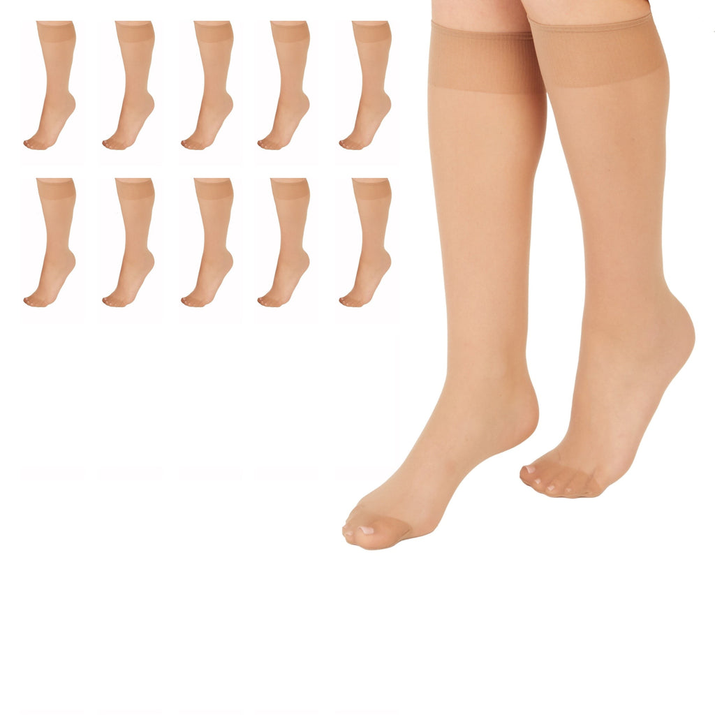 Plus Size Knee Highs Stockings Sheer Toe, 10 Pack - Image 4