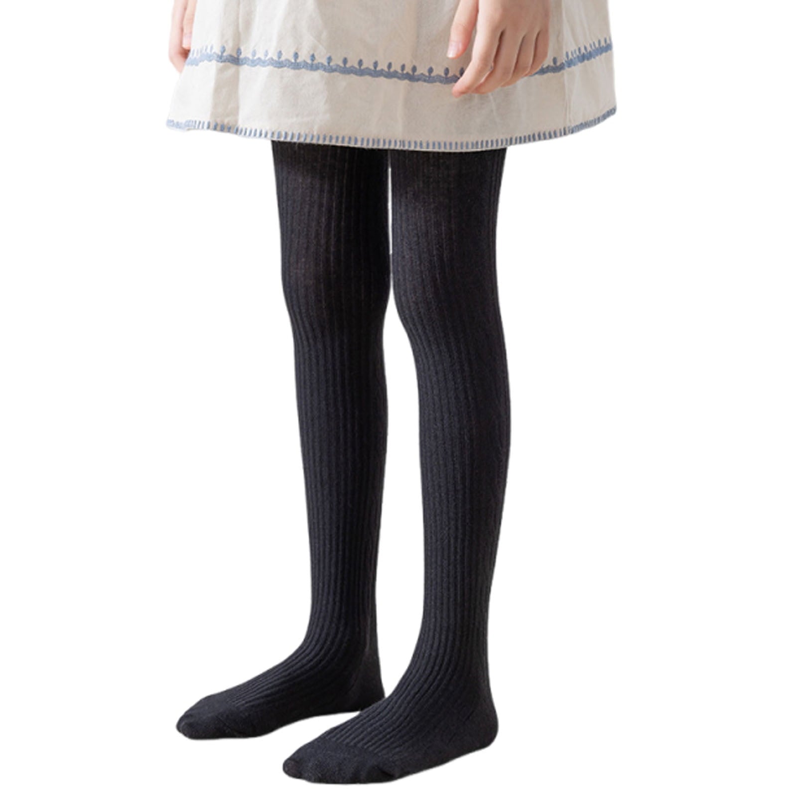 Girls' Cable Knit Tights Toddler Baby Cotton Ribbed Footed Stockings School Pantyhose Leggings for Kids(Black,6-8 Years)