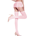 Women's Suspender Pantyhose Lace See Through Thigh High Stockings with Garter Belt Strap Sheer Tights