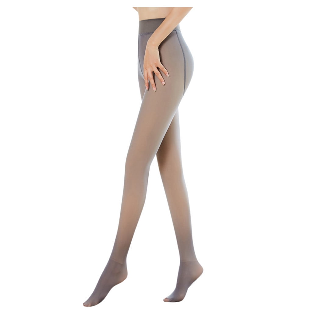 Womens Fleece Lined Thick Tights Thermal Fake Translucent Pantyhose Warm Stockings Solid Color Similar Skin Leggings Tights Gray - Image 4
