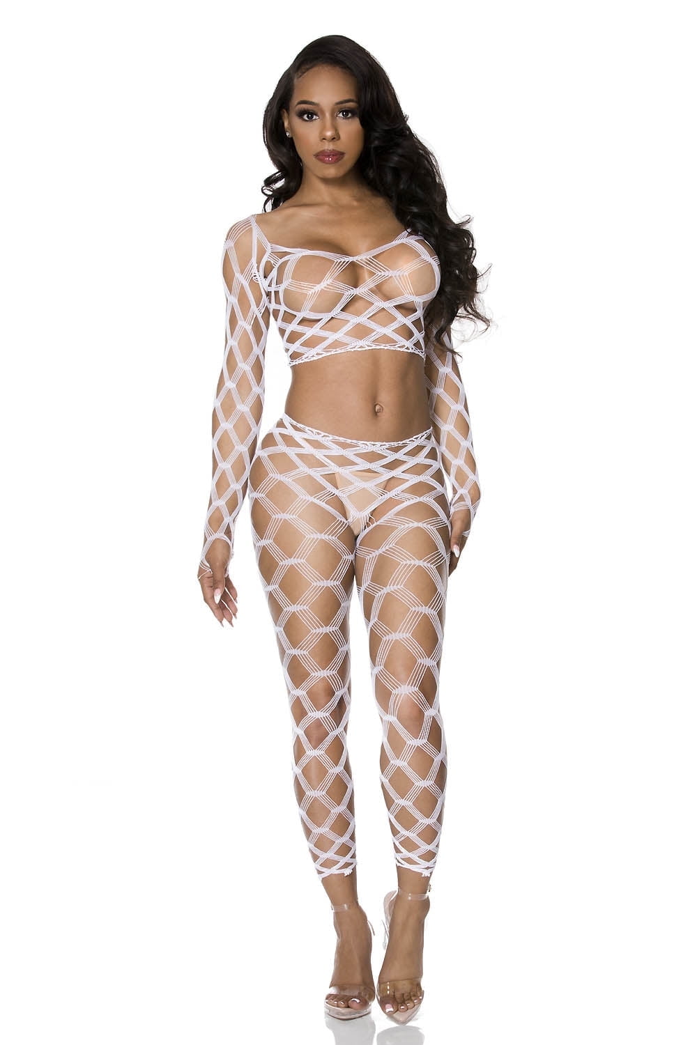 Women's Multi Net Top and Tights 9309-WHITE - Image 5