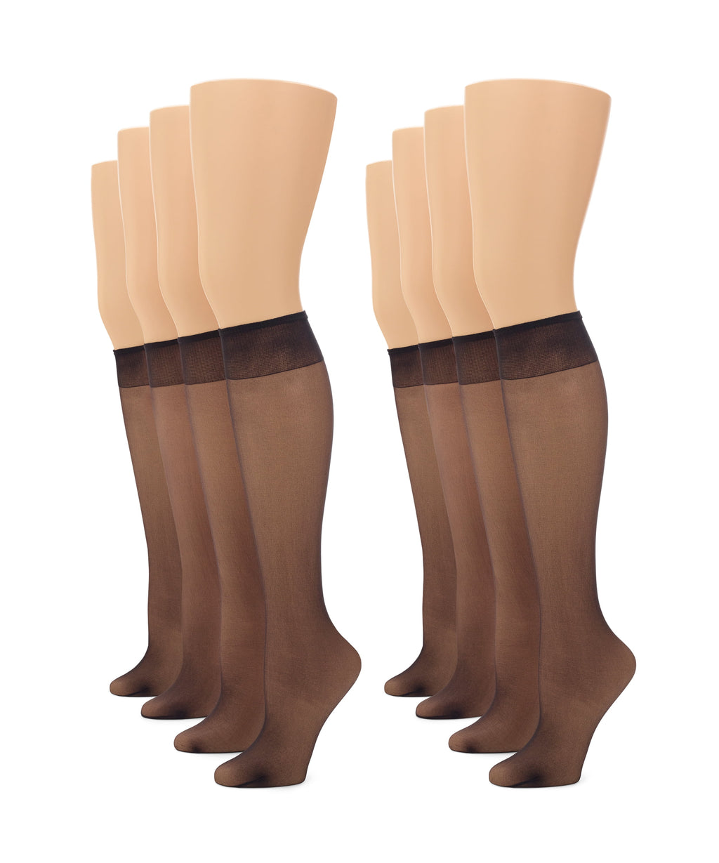 Women's Sheer Knee Highs with Comfort Top 8 Pair Pack, Midnight Black, Plus - Image 4