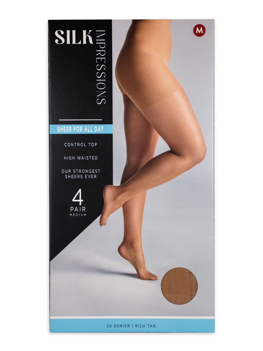 Women's Control Top Pantyhose, 20 Denier Sheer, 4-Pack, Sizes S-3XL - Image 4