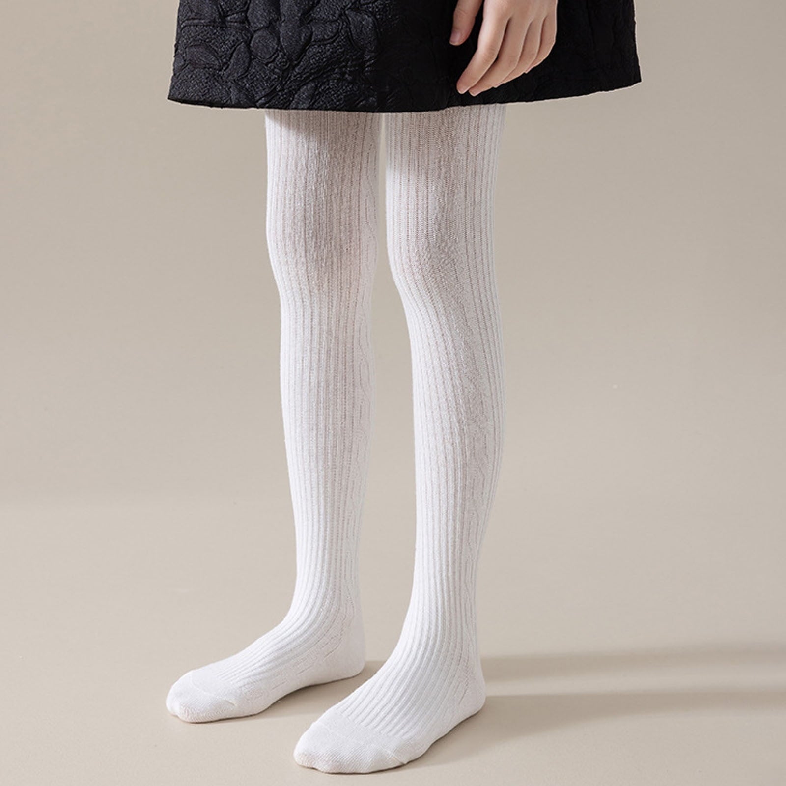 Girls School Dress Tights Solid Stretchy Ribbed Knit Tight Seamless Footed Stockings Comfortable Cotton Thights for D...