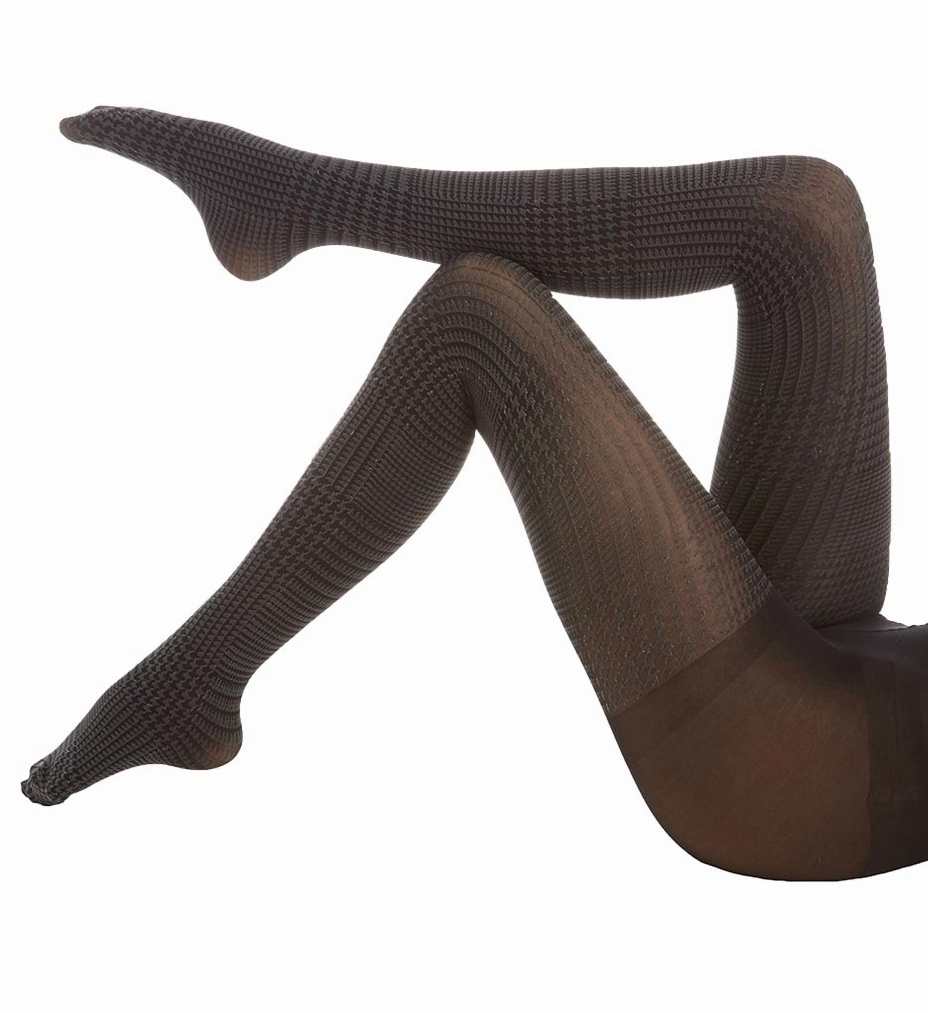Women's Glen Plaid Opaque Cotton Tights - Womens - Female (Small/Medium, Black/Gray)