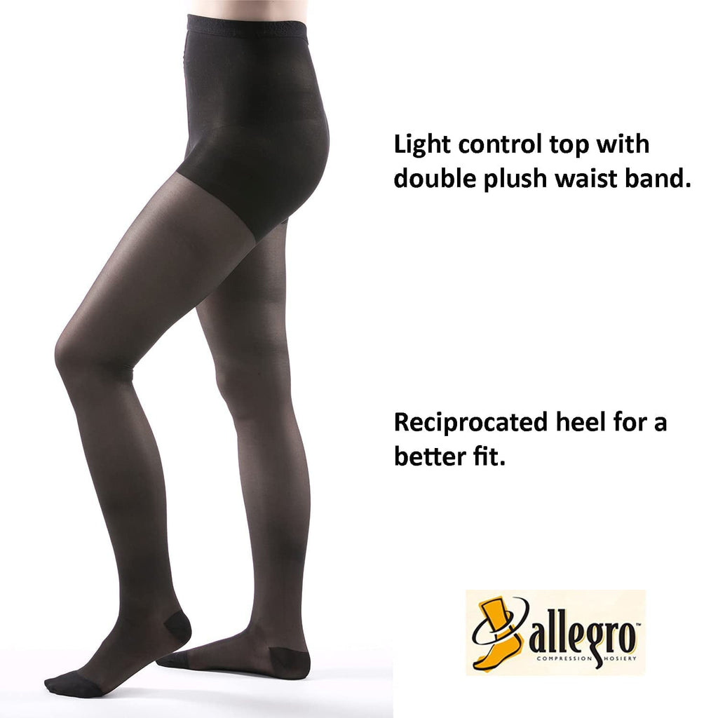 15-20 mmHg Essential 15 Sheer Support Closed Toe Pantyhose (Black) Medium - Image 3