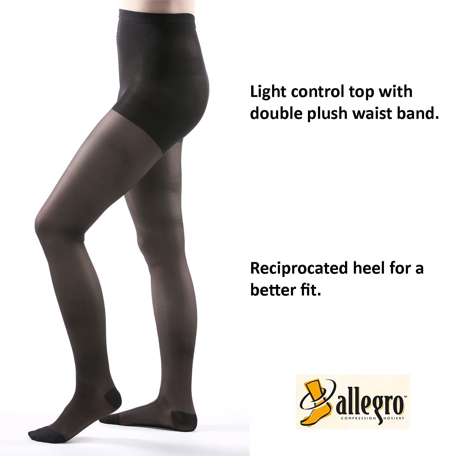 15-20 mmHg Essential 15 Sheer Support Closed Toe Pantyhose (Black) Medium - Image 3