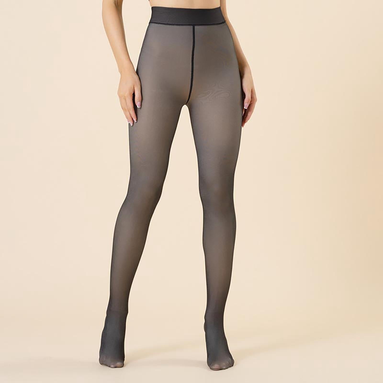 Womens Fleece Lined Tights Warm Fake Translucent Pantyhose Thermal Opaque High Waisted Winter Legging Footed Sheer Ti... - Image 5